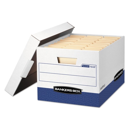  | Bankers Box 07243 12.75 in. x 16.5 in. x 10.38 in. R-KIVE Heavy-Duty Letter/Legal Storage Boxes - White/Blue (12/Carton) image number 0