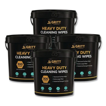 Gritt Commercial GRI63004 Heavy-Duty Cleaning Wipes, 10 x 12, Citrus, White, 300 Wipes/Bucket, 4 Buckets/Carton