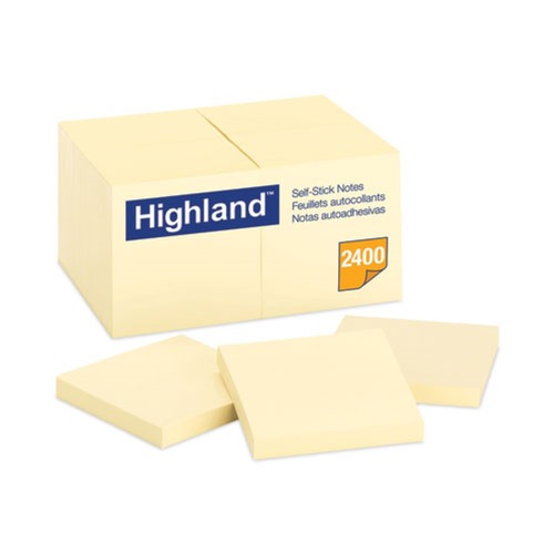  | Highland 6549 3 in. x 3 in. Self-Stick Notes - Yellow (12 Pads/Pack) image number 0