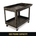 Office Jansan | Rubbermaid Commercial FG452089BLA 25.78 in. x 45.25 in. x 33.25 in. 500 lbs. Capacity 2 Shelves Plastic Heavy-Duty Utility Cart with Lipped Shelves - Black image number 3
