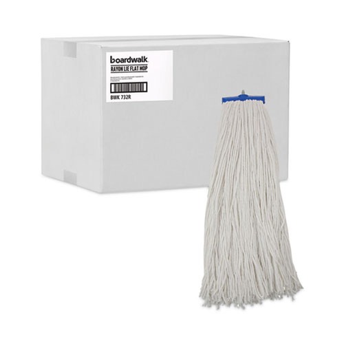 Mops | Boardwalk BWK732R 32 oz. Economical Lie-Flat Rayon Fiber Mop Head - White (12/Carton) image number 0
