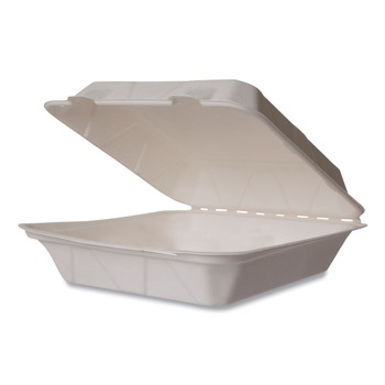 Vegware WHBRG-9 HW 9 in. x 9 in. x 3 in. Molded Fiber Compostable Sugarcane Clamshell Containers - White (200/Carton)