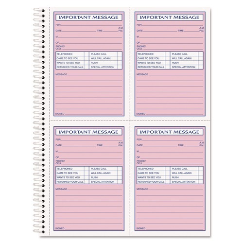 TOPS 3.88 x 5.5 Two-Part Carbonless Telephone Message Book with Fax/Mobile Section