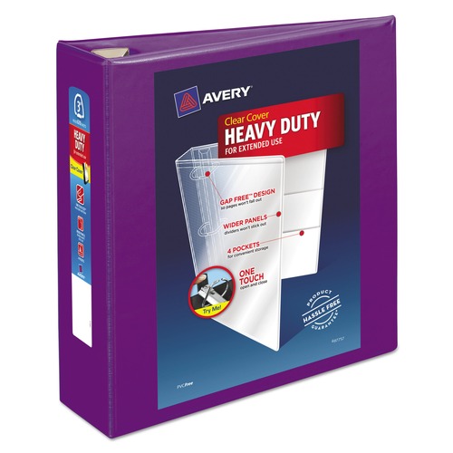 Office Jansan | Avery 79810 Heavy-Duty 3 in. Capacity 11 in. x 8.5 in. 3-Ring View Binder with DuraHinge and Locking One Touch EZD Rings - Purple image number 0