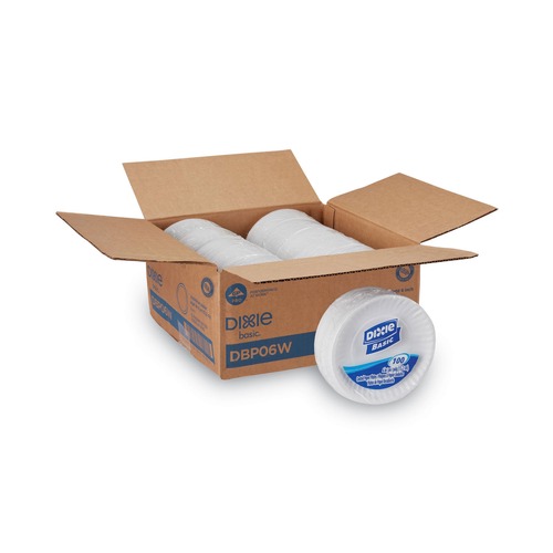 Bowls and Plates | Dixie DBP06W 6 in. Clay Coated Paper Plates - White (12 Packs/Carton, 100/Pack) image number 0