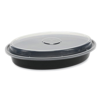 Pactiv Corp. OC24B Newspring VERSAtainer 9.1 x 6.7 x 1.45 24 oz Plastic Oval Microwavable Containers - Black/Clear (150/Carton)