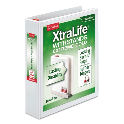 Mothers Day Sale! Save an Extra 10% off your order | Cardinal 26310 Xtralife ClearVue 3 Rings 1-1/2 in. Cap 11 in. x 8-1/2 in. Non-Stick Locking Slant-D Ring Binder - White image number 0