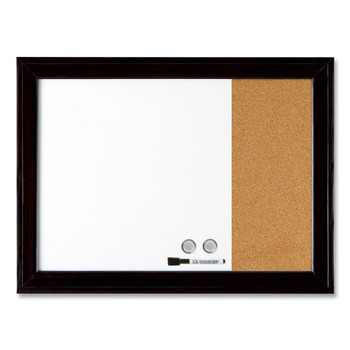 Quartet 23 x 17 Home Decor Magnetic Combo Dry Erase Board with Cork Board on Side - Tan/White Surface/Black Wood Frame