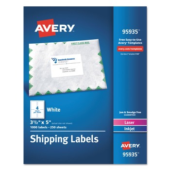 Avery 95935 Inkjet/Laser Printer 3.5 in. x 5 in. Shipping Label Bulk Packs - White (4-Piece/Sheet 250-Sheet/Box)