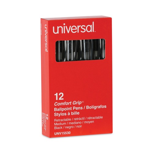  | Universal UNV15530 1 mm Comfort Grip Retractable Ballpoint Pens - Medium, Black (1 Dozen) image number 0