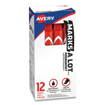 Avery Broad Chisel Tip Large Desk-Style MARKS A LOT Permanent Marker - Red (1-Dozen)
