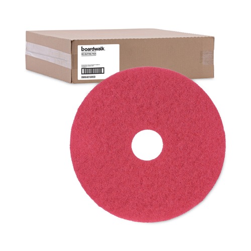 Cleaning & Janitorial Accessories | Boardwalk BWK4016RED 16 in. Buffing Floor Pads - Red (5/Carton) image number 0