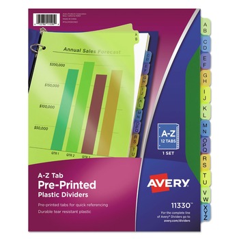 Avery 11 in. x 8.5 in. 12-Tab A to Z Durable Preprinted Plastic Tab Dividers - Assorted (1-Set)