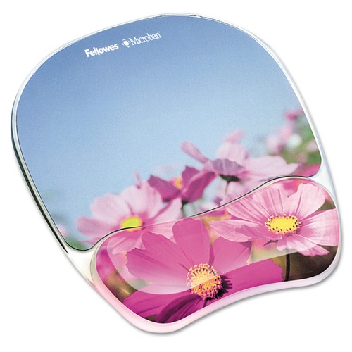 Fellowes Mfg Co. Photo Gel 7.87 in. x 9.25 in. x 0.87 in. Mouse Pad Wrist Rest with Microban Protection - Pink Flowers Photo