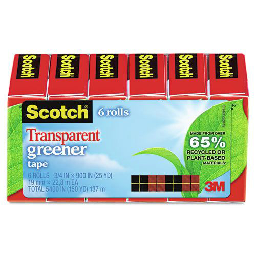 Tapes & Adhesives | Scotch 612-6P 0.75 in. x 75 ft. 1 in. Core Greener Tape - Transparent (6/Pack) image number 0