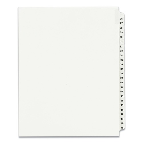 Office Jansan | Avery 01331 11 in. x 8.5 in. 25-Tab 26 to 50 Avery Style Preprinted Legal Exhibit Side Tab Index Dividers - White (1-Set) image number 0