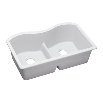 Elkay ELGULB3322WH0 Quartz Undermount 33 in. x 20 in. Equal Double Bowl Sink with Aqua Divide (White)
