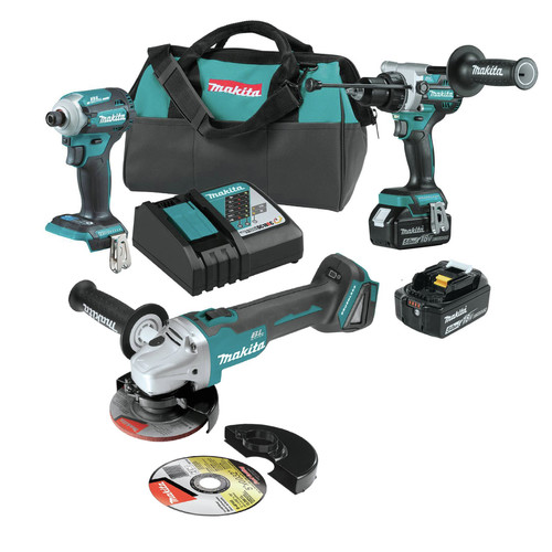Combo Kits | Makita XT288T-XAG04Z 18V LXT Brushless Lithium-Ion 1/2 in. Cordless Hammer Drill Driver and 4-Speed Impact Driver Combo Kit with Cut-Off/ Angle Grinder Bundle image number 0