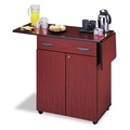 Cleaning Carts | Safco 8962MH 32.5 in. to 56.25 in. x 20.5 in. x 38.75 in. 1 Drawer 3 Shelves Engineered Wood Hospitality Cart with Drop Leaves - Mahogany image number 1