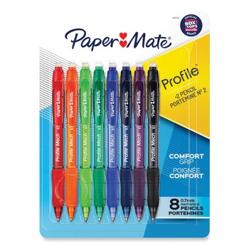 Paper Mate 0.7 mm HB (#2) Profile Mechanical Pencils - Black Lead/Assorted Barrel Colors (8/Pack)