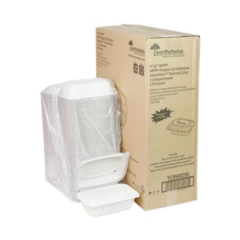 Pactiv Corp. YCNW0205 9 x 6 x 3.1 EarthChoice Vented Microwavable MFPP Plastic Hinged Lid Container - White (170/Carton)