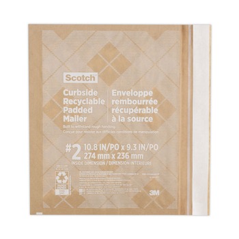 Scotch #2 Bubble Cushion Self-Adhesive Closure 11.25 in. x 12 in. Curbside Recyclable Padded Mailer - Natural Kraft (100/Carton)