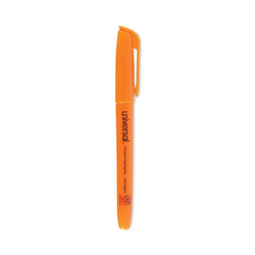 Customer Appreciation Sale - Save up to $60 off | Universal UNV08853 Chisel Tip Fluorescent Orange Ink Orange Barrel Pocket Highlighters (1 Dozen) image number 0