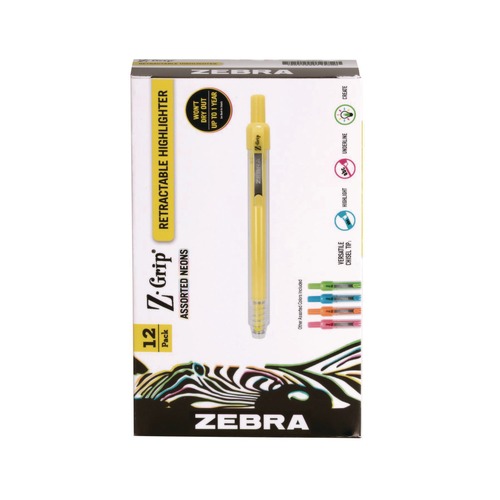 Markers | Zebra 71200 Z-Grip Chisel Tip Retractable Highlighter Markers - Assorted Neon (1-Dozen) image number 0