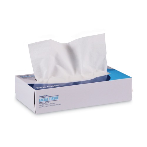 Tissues | Boardwalk BWK6500B 2-Ply Office Packs Flat Box Facial Tissue - White (100 Sheets/Box, 30 Boxes/Carton) image number 0