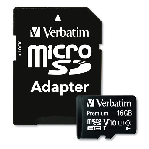 Office Electronics & Batteries | Verbatim 44082 16GB Premium microSDHC Memory Card with Adapter image number 0