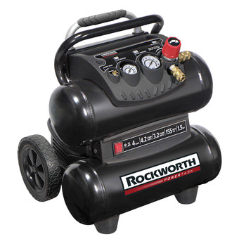 Factory Reconditioned Rockworth 1.5 HP 4 Gallon Oil-Free Twin-Stack Air Compressor (Black)