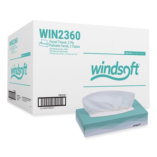 Tissues | Windsoft WIN2360 2-Ply Flat Pop-Up Box Facial Tissue - White (30 Boxes/Carton) image number 0