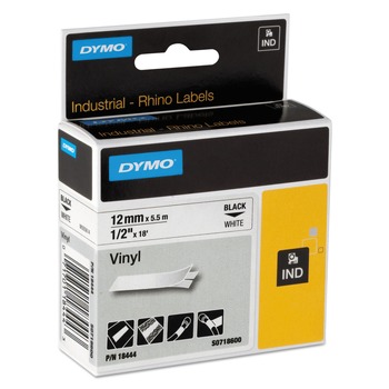 DYMO 0.5 in. x 18 ft. Rhino Permanent Vinyl Industrial Label Tape - White/Black Print