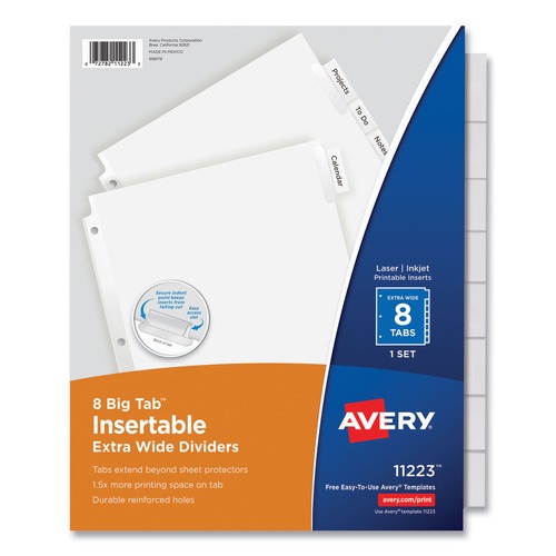 Office Jansan | Avery 11223 Big Tab 11.13 in. x 9.25 in. 8-Tab Insertable Dividers - Clear Tabs/White (1-Set) image number 0