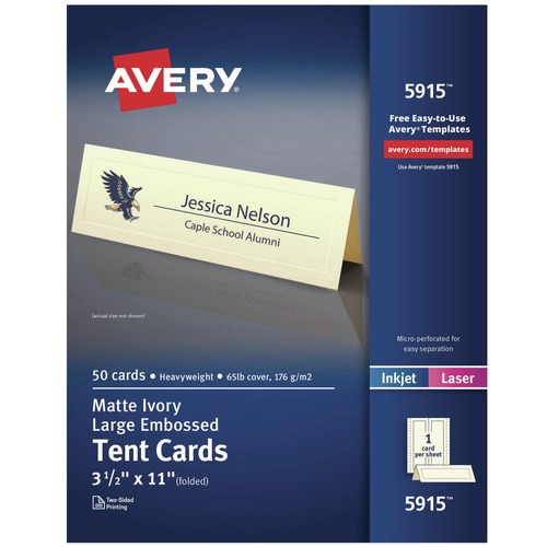 Mothers Day Sale! Save an Extra 10% off your order | Avery 05915 3.5 in. x 11 in. Large Embossed Tent Card - Ivory (1 Card/Sheet, 50 Sheets/Pack) image number 0