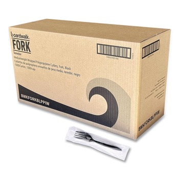 Boardwalk Mediumweight Wrapped Polypropylene Plastic Fork Cutlery - Black (1000/Carton)