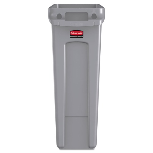 Trash & Waste Bins | Rubbermaid Commercial FG354060GRAY Slim Jim Receptacle W/venting Channels, Rectangular, Plastic, 23gal, Gray image number 0