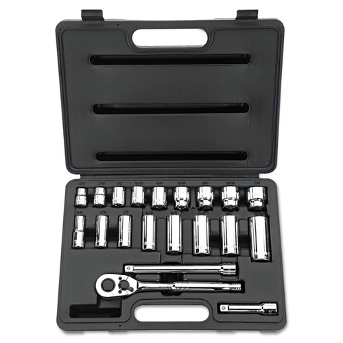 Socket Sets | Stanley 85-404 20-Piece 3/8 in. Drive 12-Point SAE Standard/Deep Socket Set image number 0