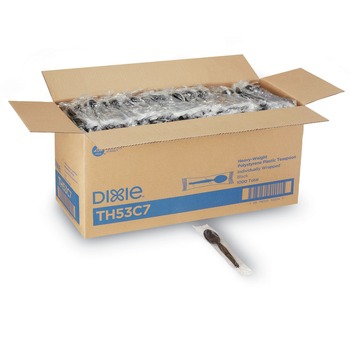 Dixie TH53C7 Individually Wrapped Heavyweight Polystyrene Teaspoons - Black (1000/Carton)