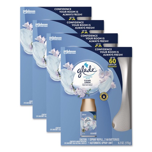 Odor Control | Glade 310916 Clean Linen Automatic Spray Starter Kit - White/Gold (4/Carton) image number 0