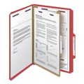 File Folders | Smead 18731 1 Divider Four SafeSHIELD Fasteners Legal Size Four-Section Pressboard Top Tab Classification Folders - Bright Red (10/Box) image number 1