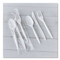 Food Service | Boardwalk BWK3COMBOKITPP 6.97 in. Plastic Mediumweight Fork/Knife/Spoon 3-Piece Cutlery Kit - White (250/Carton) image number 5