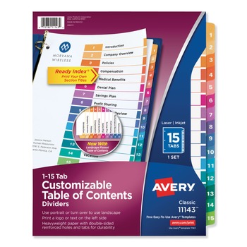 Avery Ready Index 11 in. x 8.5 in. 15-Tab Traditional Color Customizable TOC 1 to 15 Tab Dividers - Multicolor (1-Set)