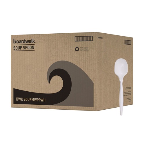 Cutlery | Boardwalk BWKSOUPMWPPWH Mediumweight Polypropylene Soup Spoons - White (1000/Carton) image number 0