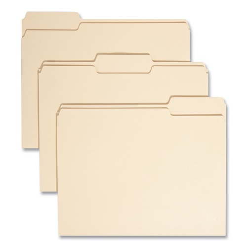 Office Jansan | Smead 10339 1/3-Cut Assorted Tabs 0.75 in. Expansion 100% Recycled Manila Top Tab File Folders - Letter Size, Manila (100/Box) image number 0