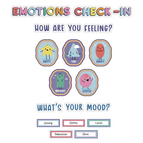 Office Jansan | Carson-Dellosa 110532 46-Piece 7.9 in. x 15 in. We Stick Together Emotions Check-In Curriculum Bulletin Board Set - Multicolor image number 0