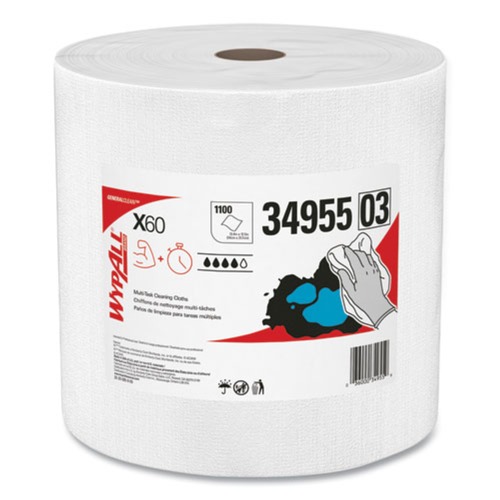 Cleaning & Janitorial Supplies | WypAll 34955 12.2 in. x 12.4 in. General Clean Jumbo Roll X60 Cloths - White (1/Carton) image number 0