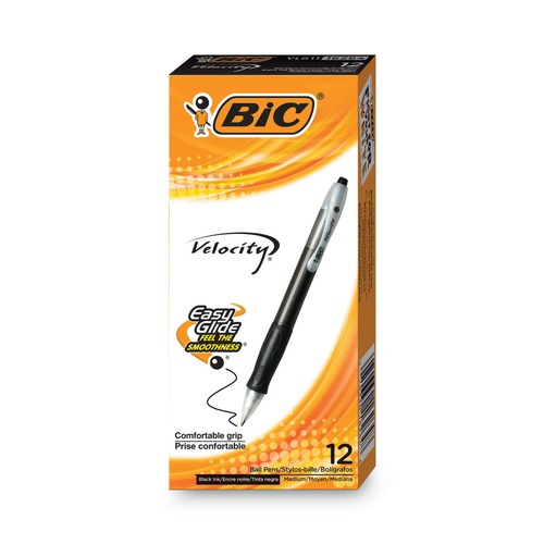 Office Jansan | BIC VLG11 BLK Velocity Easy Glide 1 mm Medium Ballpoint Pen - Black Ink/Translucent Black Barrel (1-Dozen) image number 0