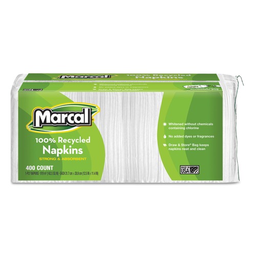 Paper Towels and Napkins | Marcal 6506 1-Ply 11.4 in. x 12.5 in. 100% Recycled Lunch Napkins - White (400/Pack) image number 0