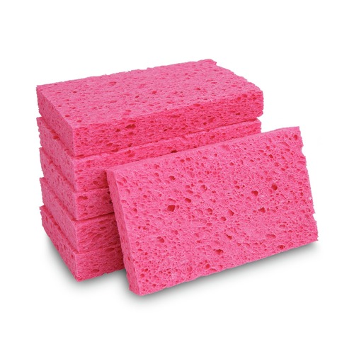 Cleaning & Janitorial Supplies | Boardwalk A21BWK 0.9 in. Thick 3.6 in. x 6.5 in. Cellulose Sponges - Small, Pink (2/Pack, 24 Packs/Carton) image number 0